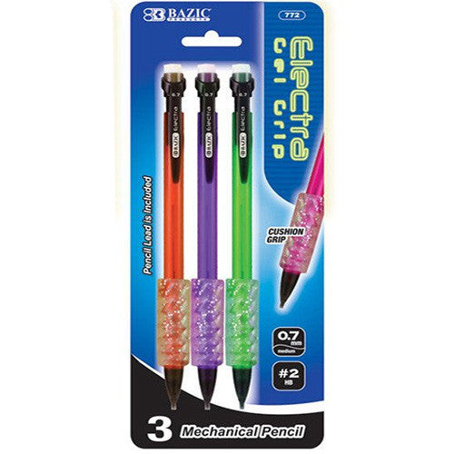 BAZIC Electra 0.7 Mm Fashion Color Mechanical Pencil With Gel Grip (3/Pack)
