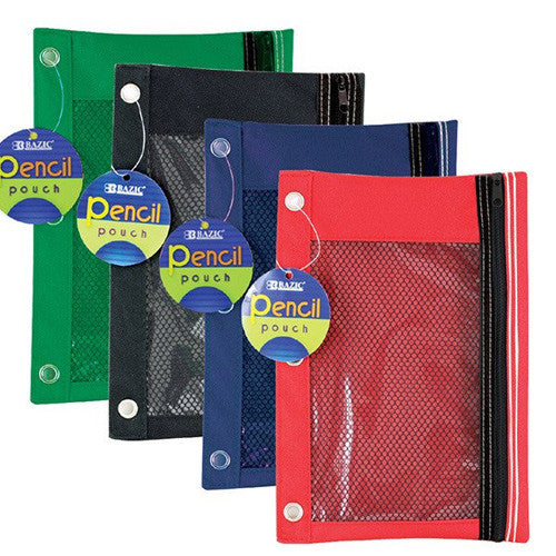 BAZIC 3-Ring Pencil Pouch W/ Mesh Window