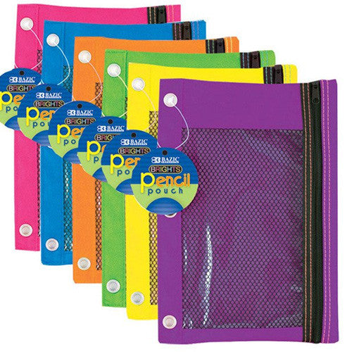 BAZIC Bright Color 3-Ring Pencil Pouch W/ Mesh Window