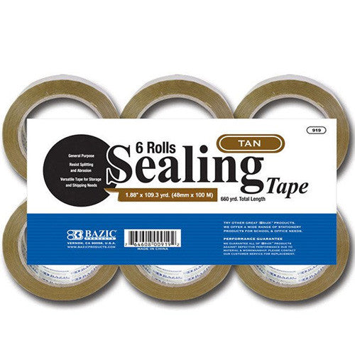 BAZIC 1.88" X 109.3 Yards Tan Packing Tape (6/Pack)