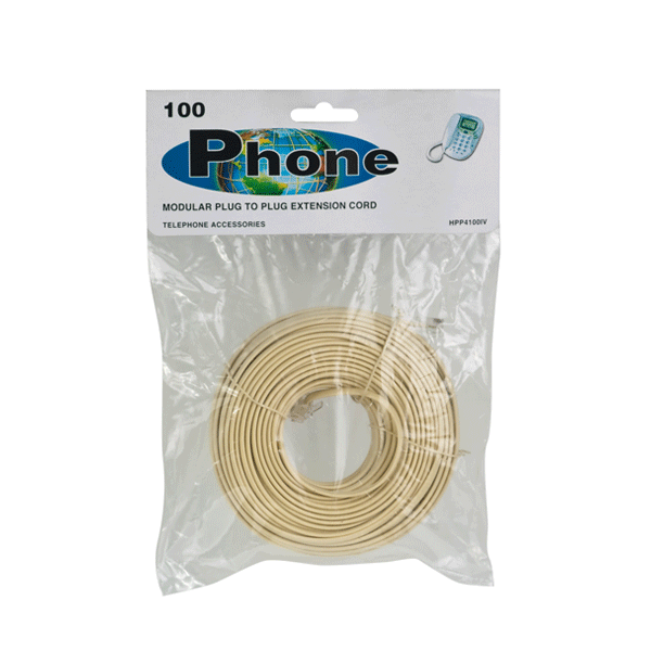 100 Foot Modular Telephone Extension Cord 6P/4C