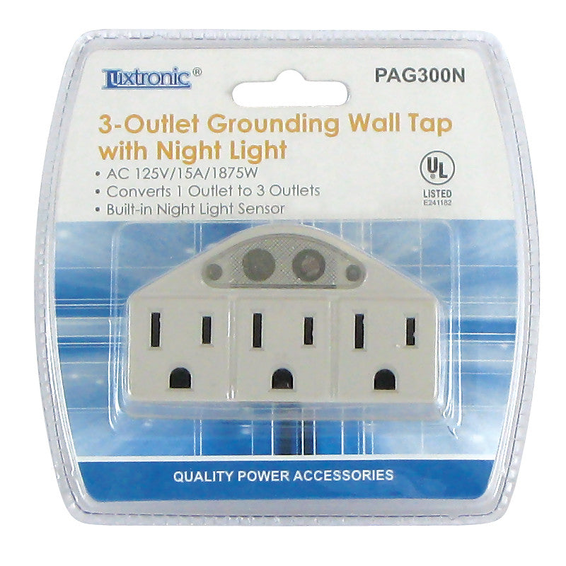 PAG300N-3 Outlet Polarized Flat Pin Wall Tap with Sensor Light