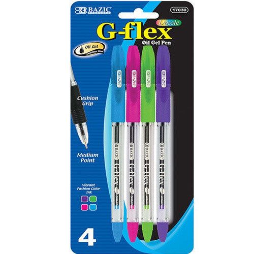 BAZIC 4 Color G-Flex Oil-Gel Ink Pen W/ Cushion Grip