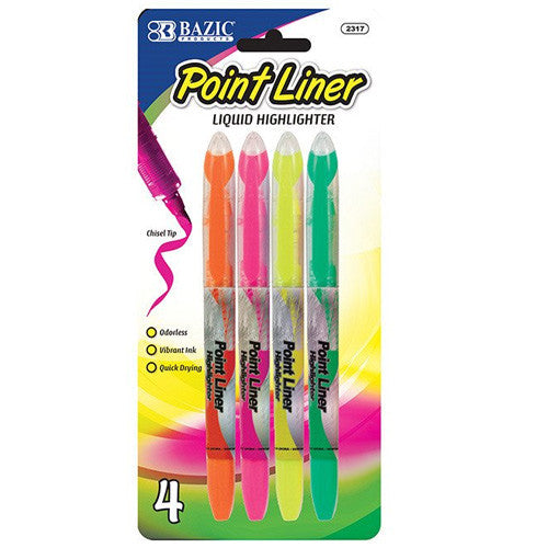 BAZIC Pen Style Fluorescent Color Liquid Highlighters (4/Pack)